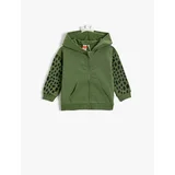 Koton Dinosaur Themed Applique Detailed Zippered Sweatshirt with Printed Pocket