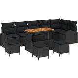 vidaXL 10-delna vrtna sedežna garnitura z blazinami Črna Poli Ratan Akacija, 2-sedežna vrtna sofa s shranjevanjem in blazinami Črna Poli Ratan, 4-delna vrtna jedilna garnitura z blazinami Črna Poli Ratan Akacija Cene
