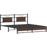 Metalni Kovinski posteljni okvir brez vzmetnice rjavi hrast 183x213 cm, (21829157) | Shoptok.si