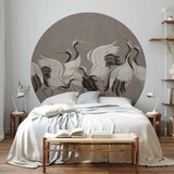  Okrugla fototapeta - Cranes dancing - bright silhouettes of birds on a warm grey background with texture 280x280 | shoptok.hr