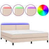  Krevet box spring madrac LED cappuccino 180x200cm umjetna koža | shoptok.hr