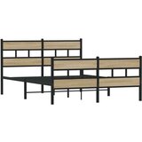 vidaXL Kovinski posteljni okvir brez vzmetnice sonoma hrast 160x200 cm | Shoptok.si