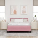 Box Spring Krevet s Madracem i LED-om Ružičasti 160x200 cm Baršun | shoptok.hr