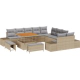 vidaXL set vrtnih kauča od 13 komada s jastučićima bež Poly Rattan akacija | shoptok.hr