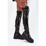 Boto Lacquered Knee High Boots On Platform With Delicate Wedge Black Tavina Cijene