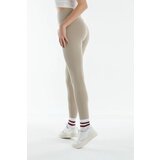 Dewberry 80927 High Waist Ribbed Interlock Womens Tights-BEIGE Cene