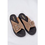 Zazoo Ladies Suede Slippers With Buckle On Platform Beige 3019 | Shoptok.si