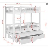 Molarem Home Drveni dječji krevet na kat Evan s tri kreveta i ladicom - grafit - 200x90 cm - Bez madraca | shoptok.hr