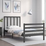 vidaXL Posteljni okvir z vzglavjem siv 100x200 cm trden les | Shoptok.si