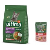  2,5 kg Ultima + 60 g Ultima Snacks punjeni zalogajčići s govedinom gratis! - Sterilized Adult losos Cijene