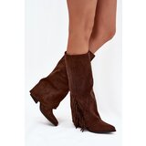 Boto Women's Slip-On Cowboy Boots With Heels And Fringes Brown Zalia | ePonuda.com
