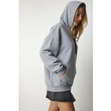 Happiness İstanbul Women's Gray Knitted Hoodie with Knitted Sweatshirt Cene
