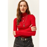 Olalook Women's Red Turtleneck Finger Detailed Lycra Blouse | shoptok.hr