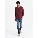 Ombre Button up neck men's waffle knit longsleeve - maroon | Eponuda.ba