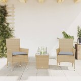 vidaXL Bistro garnitura 3-delna z blazinami bež poli ratan in steklo | Shoptok.si