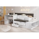  Drveni dječji krevet AMIRA s radnim stolom - bijeli - 200x90 cm - Madrac PE pjena 8 cm-spužvasti madrac | shoptok.hr