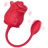 Rose 2in1 Suction Stimulator & Vibrator 10 Modes with Tail Red