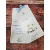  Unikatno Vabilo za krst s ovčko in majhno pentljico, modro REK102 | Shoptok.si