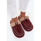 Boto Women's slippers with fur and embroidery burgundy Perivelle Cene