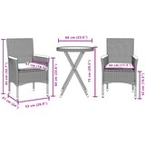  3-dijelni bistro set s jastucima crni od poliratana i stakla | shoptok.hr