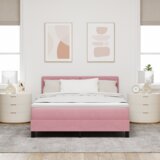  Kutna postelja s madracem Ružičasta 140x200 cm Baršun | shoptok.hr