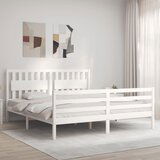 Maison Chic Posteljni okvir - Dvoposteljna postelja - Zakonska postelja z vzglavjem bel trden les-J15824, (21767701) | Shoptok.si