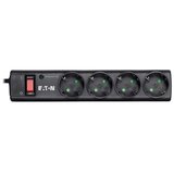 Eaton Protection Strip 4 DIN, 10A, Input: Schuko, Outputs: (4) Schuko; Power Cord Lenght 1m; Over voltage protection; On/Off switch; LED indication; 2yr warranty Cene