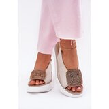 Zazoo 1786 Leather Women's Sandals On Platform With Decoration Golden Distressed | shoptok.hr