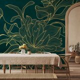  Foto tapeta - Green boudoir - linear drawing of a flower in golden colours on a dark background 100x70 | shoptok.hr
