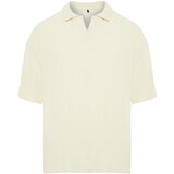Trendyol Limited Edition Ecru Men's Oversize/Wide Cut Textured Anti-Wrinkle Ottoman Seamless Polo Collar T-Shirt Cene