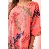 Kesi Włoski Women's cotton blouse with leaves with roll-up sleeves raspberry | Shoptok.si