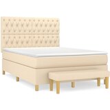 vidaXL Box spring postelja z vzmetnico krem 140x200 cm blago, (20893537) Cene