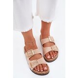Boto Women's Slippers Made Of Eco Suede Golden Buckles Beige Vorella | Shoptok.si