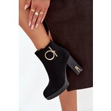 Boto Women's insulated ankle boots on heel with gold decoration Black Ysolde | Shoptok.si