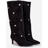 Boto Slip-on Women's Boots with Heel Silver Decorations Black Thaliane | shoptok.hr