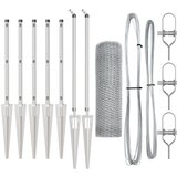 vidaXL Šesterokotna ograja 0.6x10 m pocinkano jeklo, Ograjni stebri z bodico 7 kos Ø32 mm 80 cm pocinkano jeklo | Shoptok.si