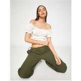 Koton Off The Shoulder Crop Blouse Ruffle Short Sleeve Textured | Shoptok.si