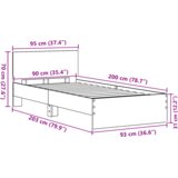 vidaXL Posteljni okvir s hrbtom Črna hrastovina 90x200 cm Umetna masa | Shoptok.si