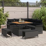 vidaXL 8-dijelni set za vrtne sofe s jastučićima crni poli ratan akacija, 2-sjedala vrtna sofa s jastučićima crni poli ratan, 3-dijelni set za vrtno ručavanje s jastučićima crni poli ratan akacija | shoptok.hr