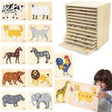 Viga drveni puzzle set od 12 Montessori slagalica sa životinjama + stalak Cijene