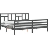  Okvir za krevet s uzglavljem sivi 200 x 200 cm od masivnog drva | shoptok.hr
