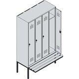 C+P Garderobna omara s klopjo Classic PLUS, 4 deli, svetlo sive / encijan modre barve, Š 1200 mm, varnostni vrtljivi zapah, lebdeča klop, bukov les | Shoptok.si