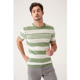 Avva Men's Aqua Green Crew Neck Ribbed Striped Slim Fit Slim Fit Knitwear T-shirt cene