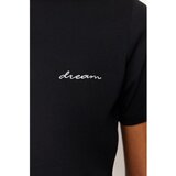 Trendyol Black 100 Cotton Slogan Embroidered Regular Pattern Knitted T-Shirt | Shoptok.si