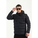 River Club Men's Navy Blue Inflatable Winter Coat With A Lined Hooded Water And Windproof.