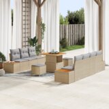  10-delna vrtna sedežna garnitura z blazinami Bež Poli ratan Acacia | Shoptok.si