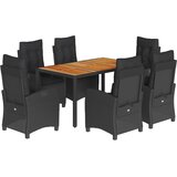  7-dijelni vrtni blagovaonski set s jastucima crni od poliratana Crna 150 cm table length | shoptok.hr