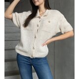 Gemre Beige women's sweater with short sleeves decorative buttons Shela | Shoptok.si