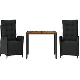  3-dijelni vrtni blagovaonski set s jastucima od poliratana crni Crna Dužina stola 90 cm | shoptok.hr