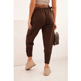 Kesi Włoski Women's pants butter with decorative buttons and a belt brown | shoptok.hr